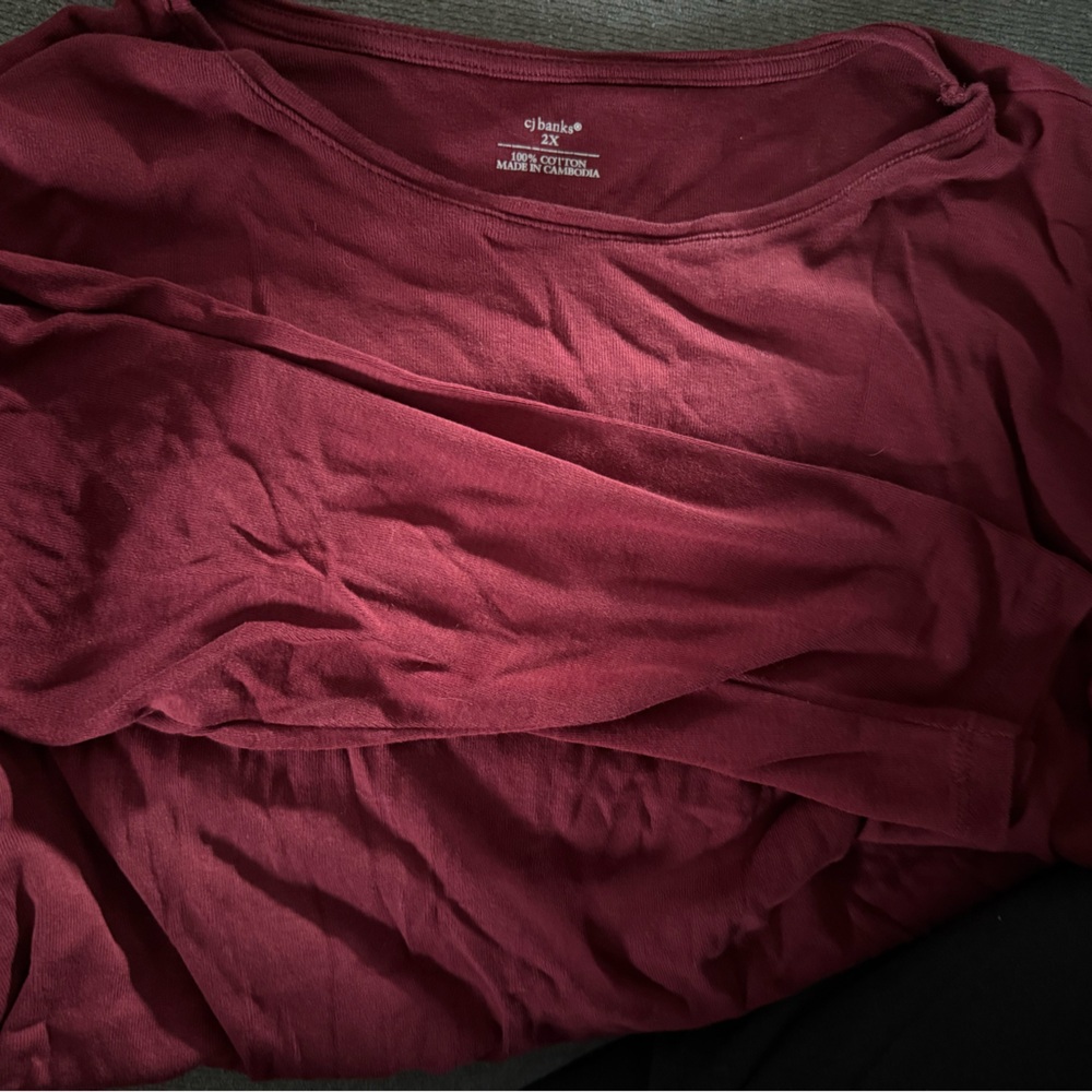 CJ Banks Burgundy Long Sleeve Top